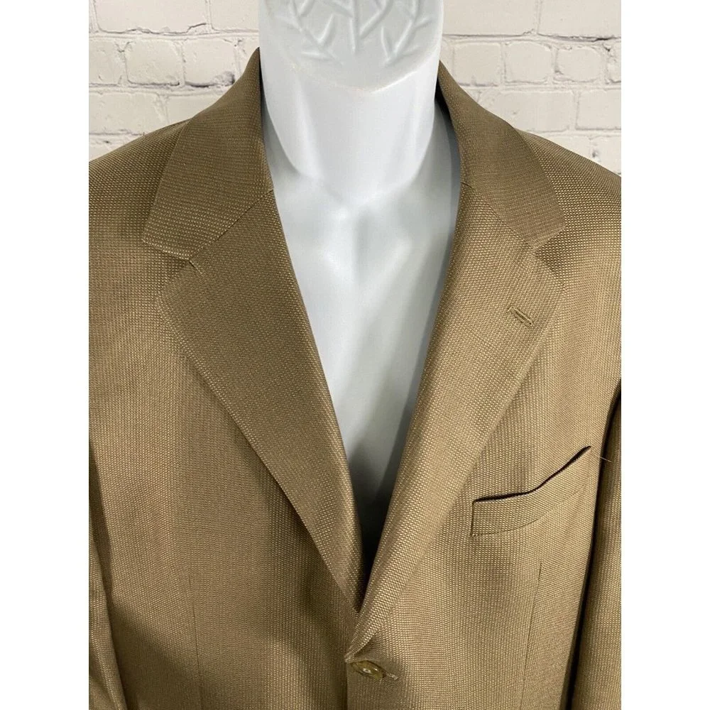 Andrew Fezza 3 Button Golden Brown Silk Super 100s Wool Jacket Blazer 42L READ